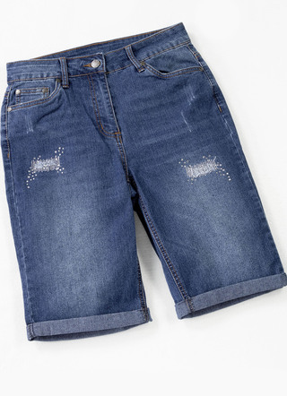 Denim bermudashort met leuke used-effecten