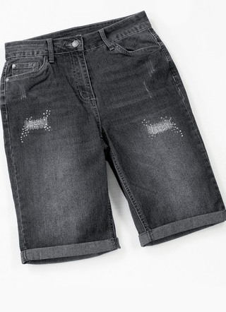 Denim bermudashort met leuke used-effecten