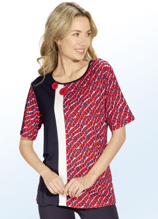 Korte mouw - Overhemd met all-over patroon en decoratieve knopen, in Größe 038 bis 054, in Farbe ROOD-MARINE-ECRU Ansicht 1