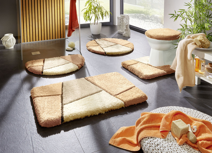 Badmatten - Kleurrijke badkamerset met antislip achterkant, in Größe 100 (Matje, halfrond 50/80 cm) bis 110 (set voor hangend toilet, 2-delig), in Farbe CRÈME Ansicht 1