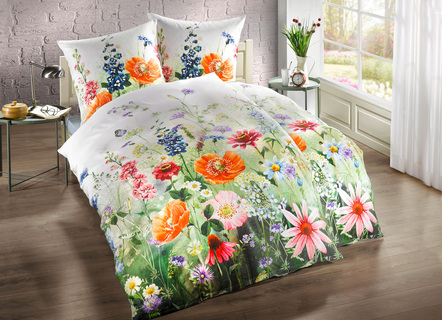 Bedlinnenset met weidebloemenmotief