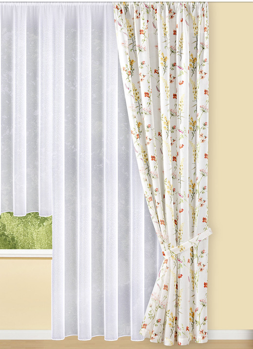 Klassiek - Decoratieve sjaal met lentebloemmotief, in Größe 364 (H 150 x B 135 cm) bis 899 (1 embrasse, 80 cm), in Farbe  Ansicht 1