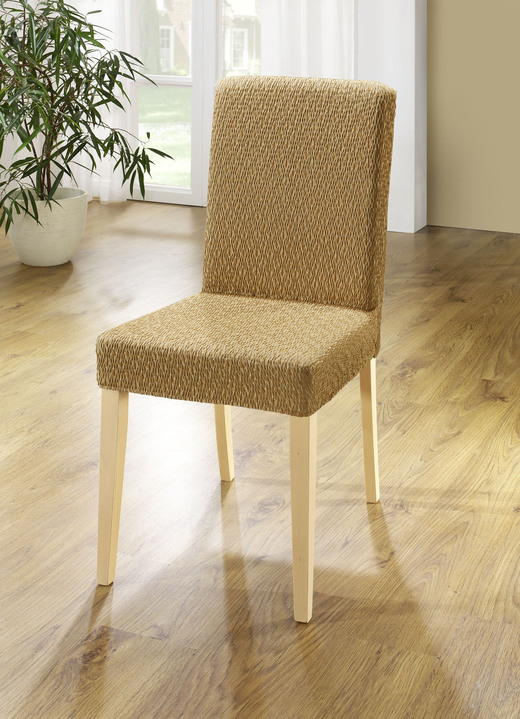 Grand foulards - Stretchhoezen met mooie structuur, in Größe 101 (Stoelhoes) bis 115 (stoelhoezen, set van 4), in Farbe BEIGE Ansicht 1