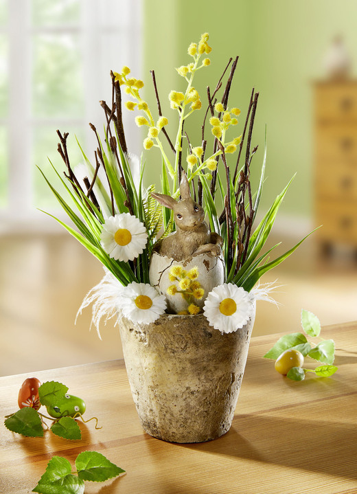 Ostern - Gesteck aus hochwertigem Kunst- und Textilmaterial, in Farbe BRAUN-GRÜN