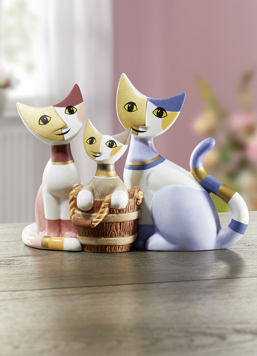 Beeldjes - Kattenfamilie van hoogwaardig porselein, in Farbe MULTICOLOR