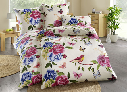 Beddengoedset aan beide zijden bedrukt met bloemen