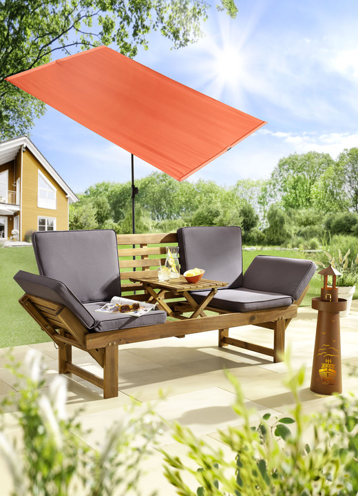 Tuin - Functioneel bankje van acaciahout inclusief kussens, in Farbe MULTICOLOR Ansicht 1