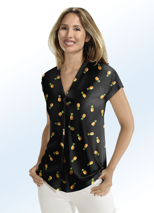 - Shirttuniek met glanzende gekleurde inkjetprint, in Größe 036 bis 052, in Farbe ZWART-MEERKLEURIG