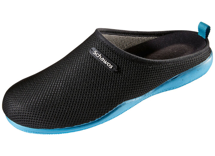 Huisschoenen - Slippers met antislip synthetische buitenzool, in Größe 036 bis 041, in Farbe ZWART-BLAUW Ansicht 1