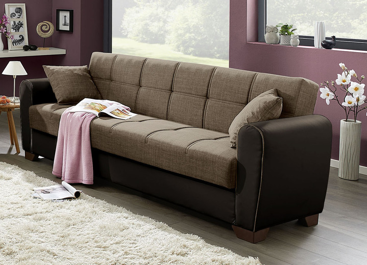 Gestoffeerde meubels - Hoekbank met slaapfunctie en bedlade, in Farbe BRUIN-BEIGE, in Ausführung Driezits Ansicht 1