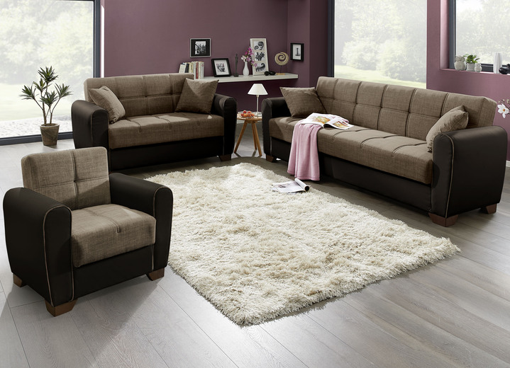 Gestoffeerde meubels - Hoekbank met slaapfunctie en bedlade, in Farbe BRUIN-BEIGE, in Ausführung Gestoffeerde meubelset, 3-delig Ansicht 1