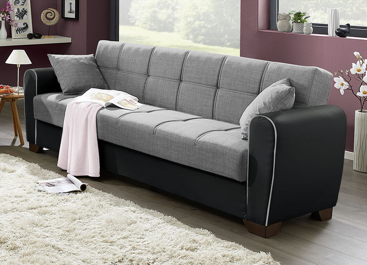 Gestoffeerde meubels - Hoekbank met slaapfunctie en bedlade, in Farbe ZWART-LICHTGRIJS, in Ausführung Driezits Ansicht 1