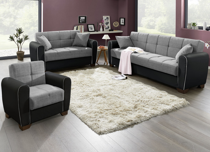 Gestoffeerde meubels - Hoekbank met slaapfunctie en bedlade, in Farbe ZWART-LICHTGRIJS, in Ausführung Gestoffeerde meubelset, 3-delig Ansicht 1