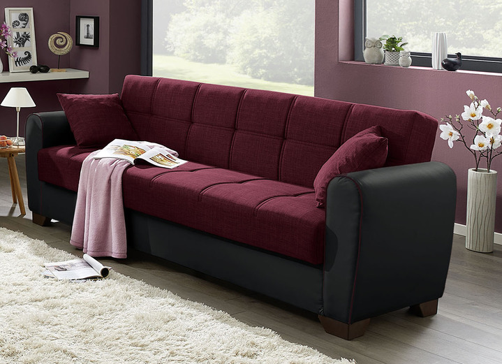 Gestoffeerde meubels - Hoekbank met slaapfunctie en bedlade, in Farbe ZWART-ROOD, in Ausführung Driezits Ansicht 1
