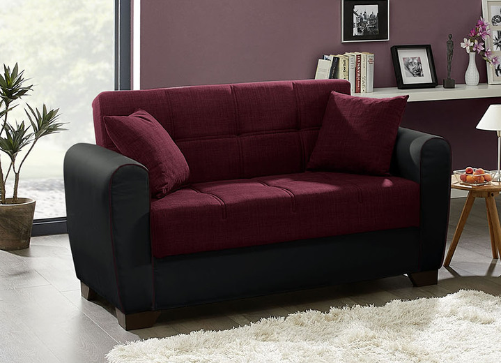 Gestoffeerde meubels - Hoekbank met slaapfunctie en bedlade, in Farbe ZWART-ROOD, in Ausführung Tweezitter Ansicht 1