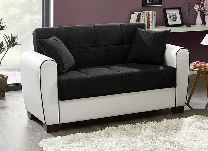 Gestoffeerde meubels - Hoekbank met slaapfunctie en bedlade, in Farbe WIT-ZWART, in Ausführung Tweezitter Ansicht 1