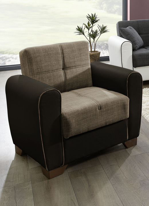 Gestoffeerde meubels - Hoekbank met slaapfunctie en bedlade, in Farbe BRUIN-BEIGE, in Ausführung Fauteuil Ansicht 1