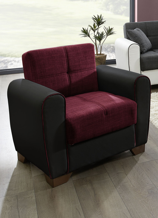 Gestoffeerde meubels - Hoekbank met slaapfunctie en bedlade, in Farbe ZWART-ROOD, in Ausführung Fauteuil Ansicht 1