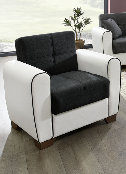 Gestoffeerde meubels - Hoekbank met slaapfunctie en bedlade, in Farbe WIT-ZWART, in Ausführung Fauteuil Ansicht 1