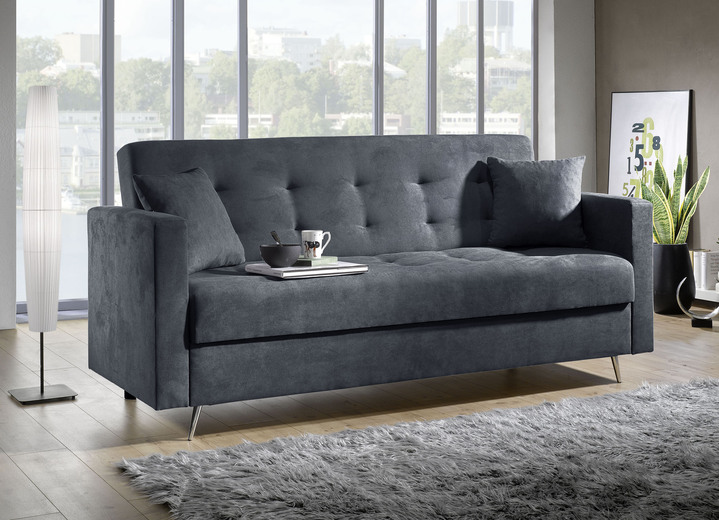 Slaap sofa`s - Slaapbank op chromen poten met bedkast, in Farbe DONKERGRIJS Ansicht 1