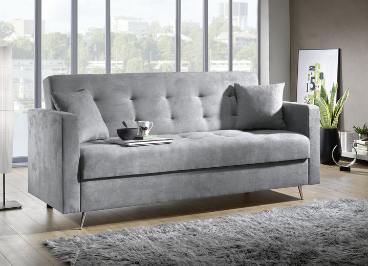 Schlafsofas - Schlafsofa auf Chromfüßen mit Bettkasten, in Farbe GRAU Ansicht 1