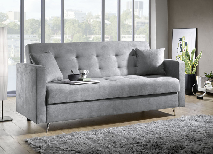 Slaap sofa`s - Slaapbank op chromen poten met bedkast, in Farbe GRIJS Ansicht 1