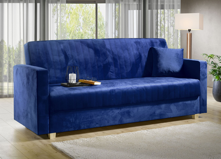 Slaap sofa`s - Slaapbank met bedbox en Bonnell-vering, in Farbe DONKERBLAUW Ansicht 1