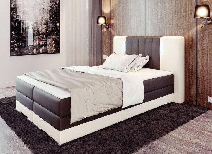 Boxspring - Boxspringbed met touch LED en topper, in Farbe BRUIN-BEIGE Ansicht 1
