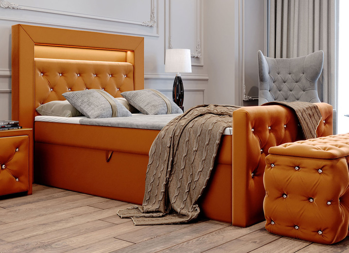 Boxspring - Boxspringbed met LED-verlichting en topper, in Farbe TERRA Ansicht 1