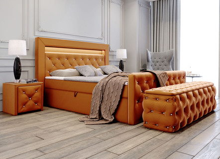 Boxspringbed met led-verlichting, topper en nachtkastje