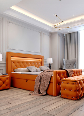 Boxspringbed met LED-verlichting, topper en nachtkastje