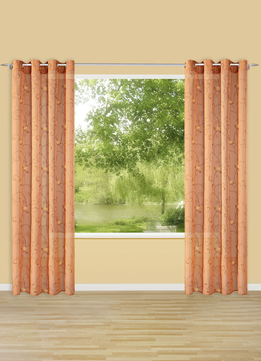 - Effen gordijn, volledig geborduurd, in linnenlook, in Größe 358 (H 145 x B 130 cm) bis 456 (H 245 x B 130 cm), in Farbe TERRA, in Ausführung Met krullint Ansicht 1