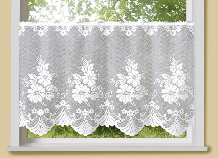 Korte gordijnen - Doorschijnend klein raamgordijn met stangdoorgang, in Größe 661 (H 30 x B 105 cm) bis h 90 x b 150 cm, in Farbe WIT