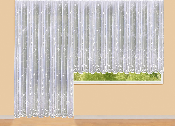 Klassiek - Doorschijnend rolgordijn met universele railband, in Größe 130 (bloemenvenster-vitrage, H 105 x B 300 cm) bis 260 (Store, H 245 x B 300 cm), in Farbe WIT Ansicht 1
