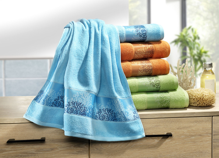 Badstof handdoeken - Zachte badstofserie met hoogwaardige jacquardrand, in Größe 200 (1 handdoek 50/100 cm) bis 205 (5-delige voordeelset), in Farbe GROEN