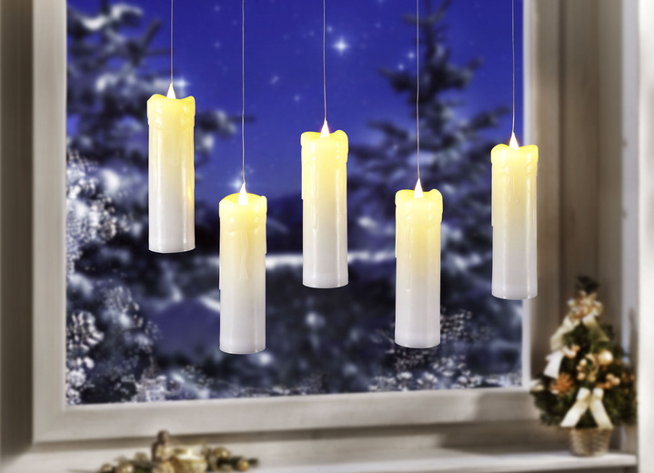 Kerstmis - LED-kaarsen met transparante ophanging, set van 5, in Farbe CRÈME