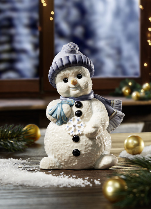 - Sneeuwpop gemaakt van hoogwaardig fijn steengoed, in Farbe WIT-BLAUW