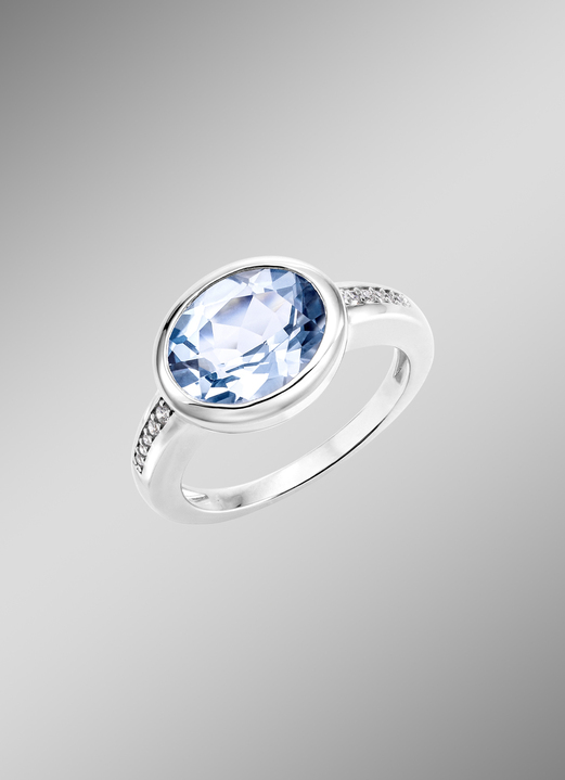 Ringen - Chique damesring met bezel. Blauwe topaas en synthetisch. zirkonia, in Größe 160 bis 220, in Farbe  Ansicht 1