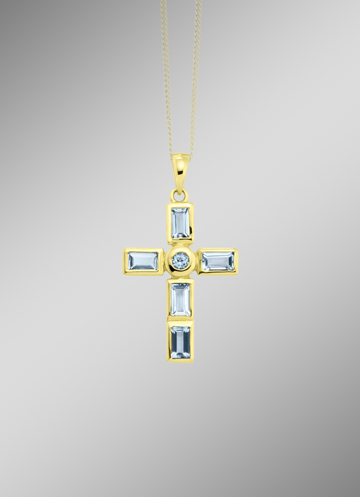Hangers - Interessante kruishanger met op maat gemaakt. blauwe topaas, in Farbe  Ansicht 1