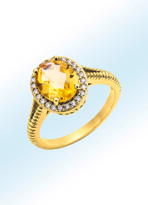 Ringen - Damesring met echte citrien en diamanten Zirkonia, in Größe 160 bis 220, in Farbe  Ansicht 1