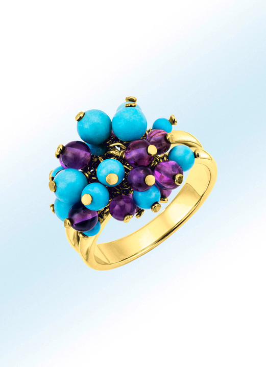 Ringen - Damesring met echte amethist en synth. Turquoise, in Größe 160 bis 220, in Farbe  Ansicht 1