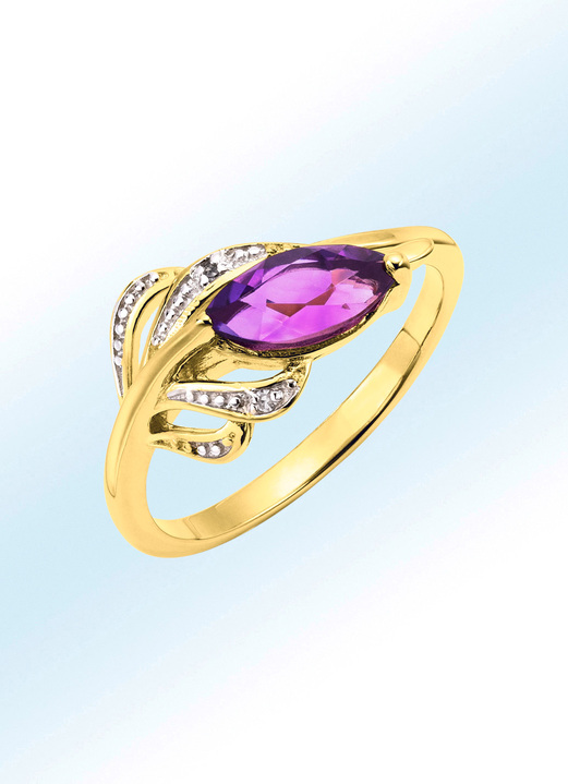 Ringen - Edele damesring met echte amethist en 2 diamanten, in Größe 160 bis 220, in Farbe  Ansicht 1