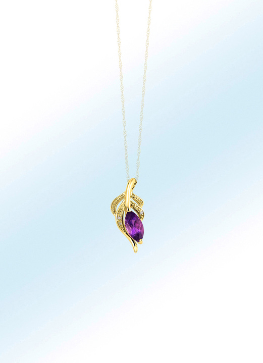 Hangers - Edele hanger met amethist en 2 diamanten, in Farbe  Ansicht 1