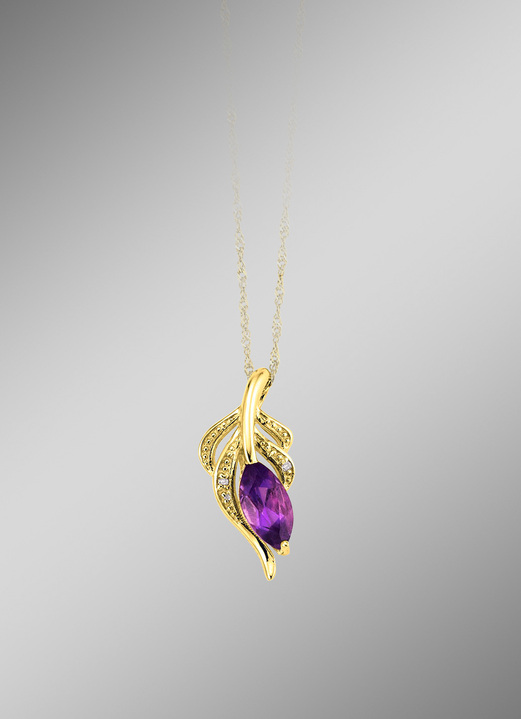 Anhänger - Edler Anhänger mit Amethyst und 2 Diamanten, in Farbe  Ansicht 1