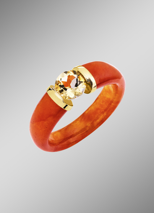 Ringen - Damesring met ringband van echte rode jade, in Größe 160 bis 220, in Farbe  Ansicht 1
