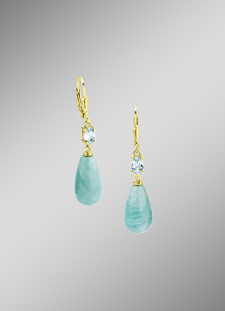 Mooie oorbellen met echt amazoniet en spinel in turquoise