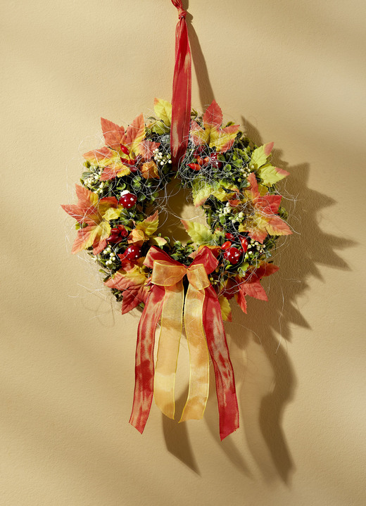 Kunst- & textielplanten - Wandkrans in herfstkleuren, in Farbe GROEN-ORANJE