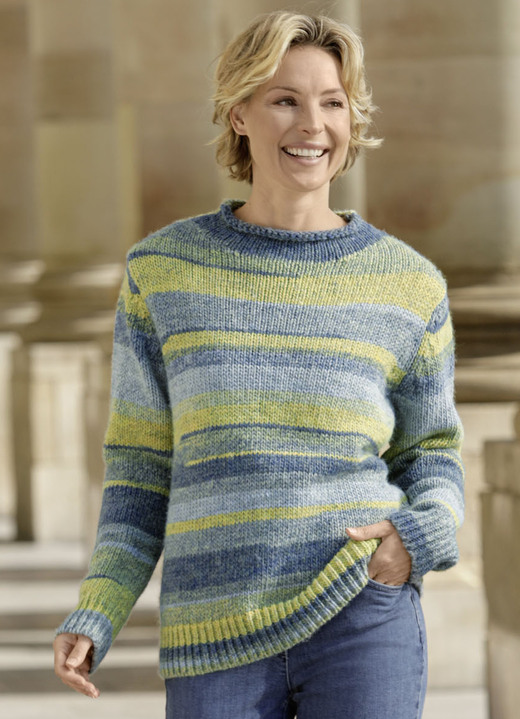 Lange mouw - Trui met scheerwol Lange mouw - Trui met scheerwol, in Größe L(44/46) bis XS (32/34), in Farbe BLAUW-GEEL-MULTICOLOR