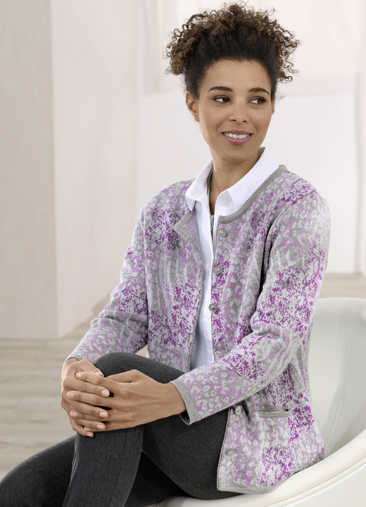 Damesmode - Vest met decoratieve knopen Damesmode - Vest met decoratieve knopen, in Größe 038 bis 054, in Farbe GRAU-BEERE-ROSA