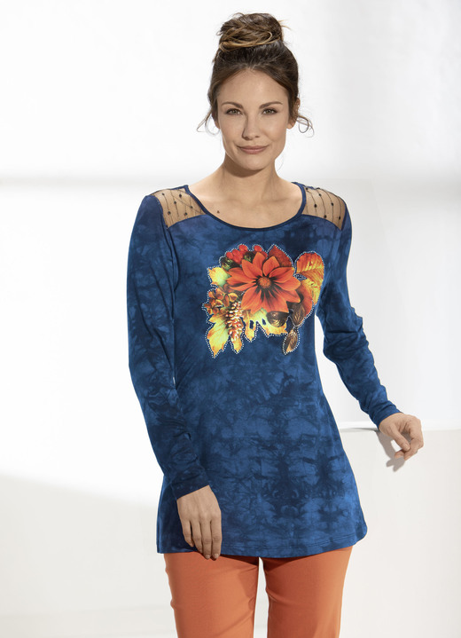 - Lang shirt met effectieve tule-inzet in 2 kleuren, in Größe 038 bis 056, in Farbe MARINE